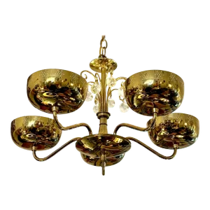 Vintage Lightolier 5-Light Perforated Brass Chandelier