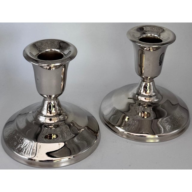 Vintage Silver Plated Art Deco Style Taper Candle Holders - A Pair For Sale - Image 9 of 13