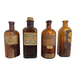 Antique Apothecary Amber Glass Bottle Collection (Set of 4) | Boericke & Tafel, Fritzsche Bros., H. Steine & Co.