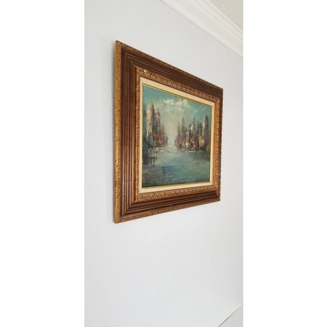 A wonderful Vintage Impressionist Abstract Cityscape Oil Painting. artist signed on the bottom left LEO VILLATOVA. C....