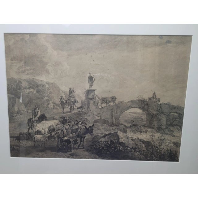 Realism 1800s Nicolaes Berchem Matted and Framed Pastoral Landscape Engraving For Sale - Image 3 of 9