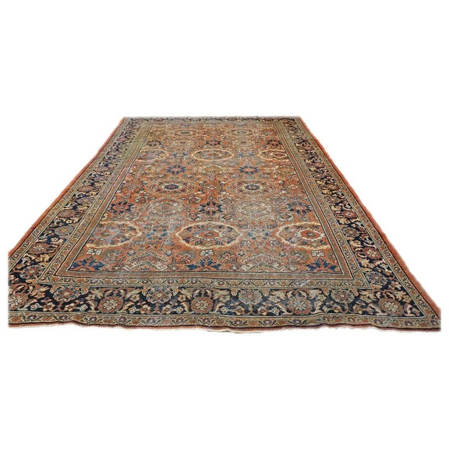 Antique Afghan Sultanabad Masters Wool 8 x 12 Navy, Orange, Red & Ivory Handmade Area Rug #1142130 For Sale - Image 4 of 8
