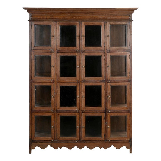 Large Wooden Display Case with 16 Glass Compartments For Sale
