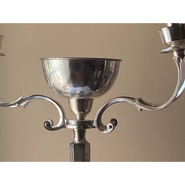 Vintage Church Altar Holy Water Font & Candelabra, 33 3/4”t., Silver Plate, 11 Lb For Sale - Image 9 of 12