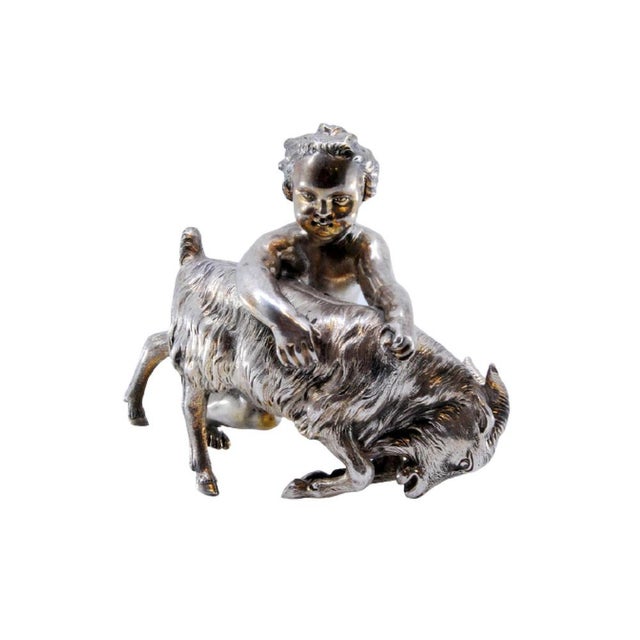 Naked Child with Animal Figurine in Silver For Sale - Image 9 of 9