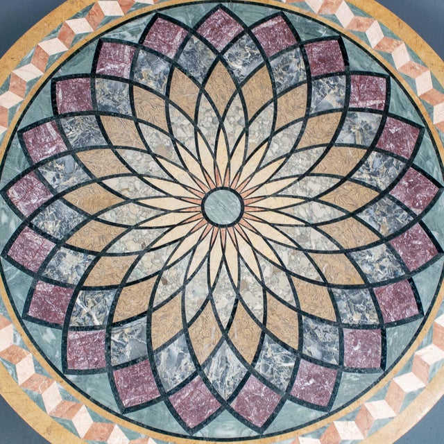 Gold Late 20th Century Neoclassical Inlaid Marble Center Table For Sale - Image 8 of 12