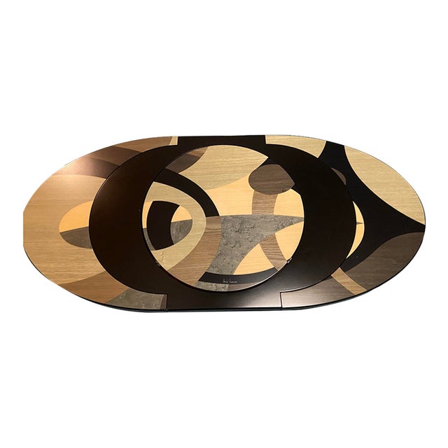 Late 20th Century Signed Luigi Leone for Gargiulo & Jannuzzi Mechanical Expanding Inlaid Wood Table Top With Lazy Susan For Sale