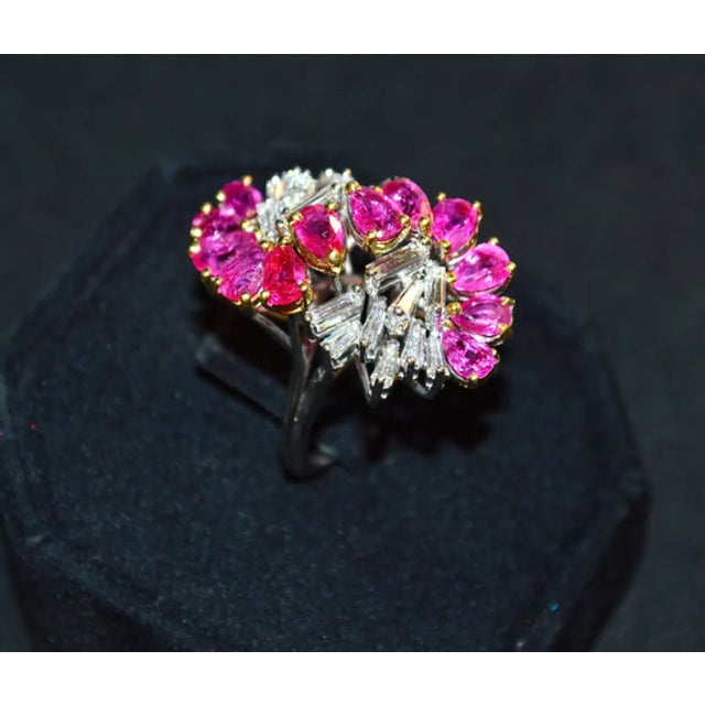 Contemporary Certified Natural 8.76cts VVS G Diamond Ruby 18k Solid Gold Cocktail Ring, Size 6 For Sale - Image 3 of 10