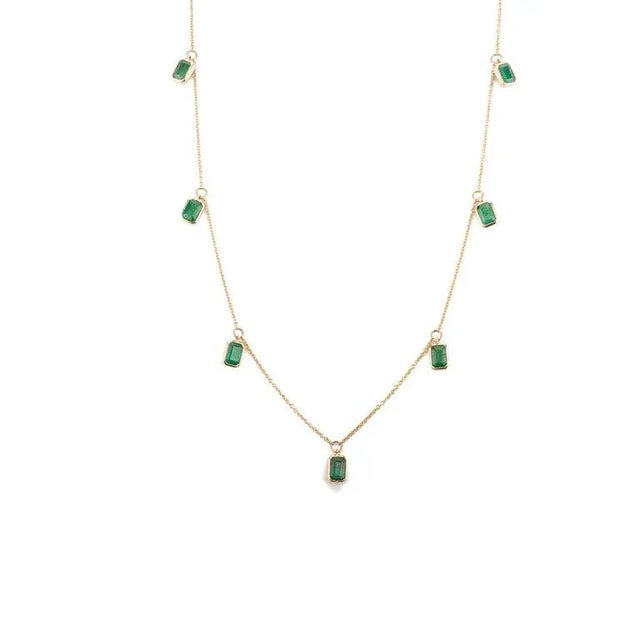Art Deco Natural 4.06 Carat Octagon Emerald Charm Necklace in 14k Yellow Gold For Sale - Image 3 of 12