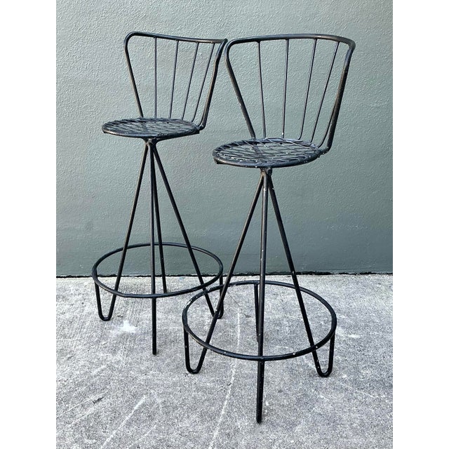 Vintage Atomic MCM Wrought Iron Barstools - A Pair For Sale - Image 11 of 12
