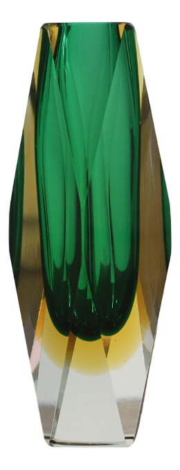 Green and Amber Sommerso Glass Faceted Vase