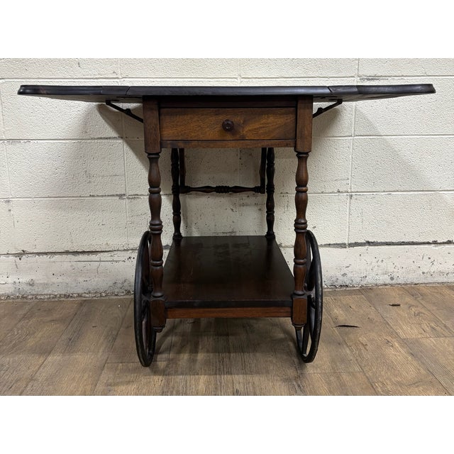 Traditional Vintage Mahogany Drop Leaf Bar Cart Tea Cart For Sale - Image 3 of 13