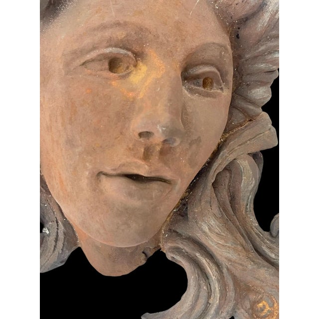 Antique Art Nouveau Sculpted Ceramic Cement Bust Planter Wall Sconce For Sale - Image 4 of 11