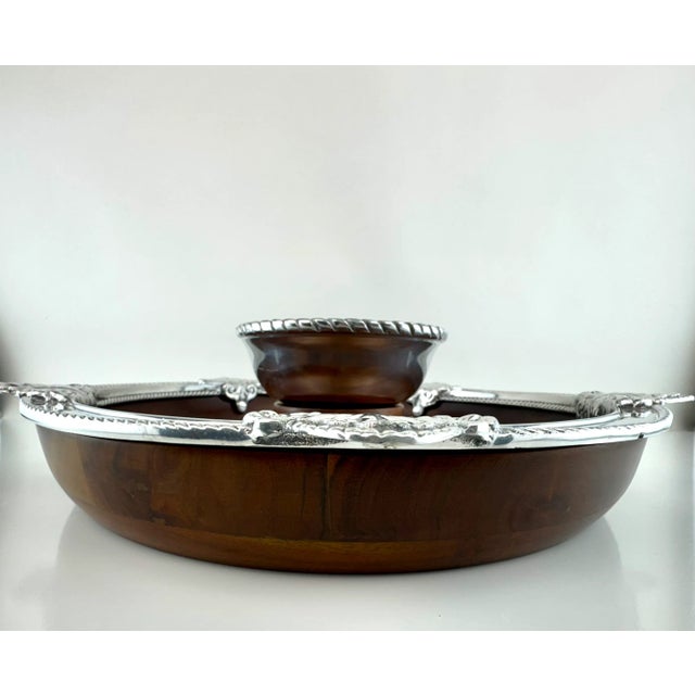 Vintage Reba Silverplate and Wood Serving Tray With Dip Bowl For Sale - Image 4 of 14
