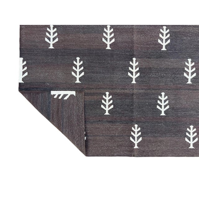 Casa Cosima Not Yet Made - Made To Order Handmade Cotton Rug Vegetable Dyed Coffee Brown and White Tree Pattern Dhurrie - 6'x9' For Sale - Image 4 of 11