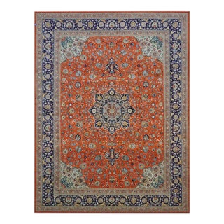 Antique Persian Tabriz Wool 10x13 Rust, Navy & Ivory Handmade Area Rug #1143224 For Sale