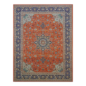 Antique Persian Tabriz Wool 9X12 Rust, Navy & Ivory Handmade Area Rug #1143224