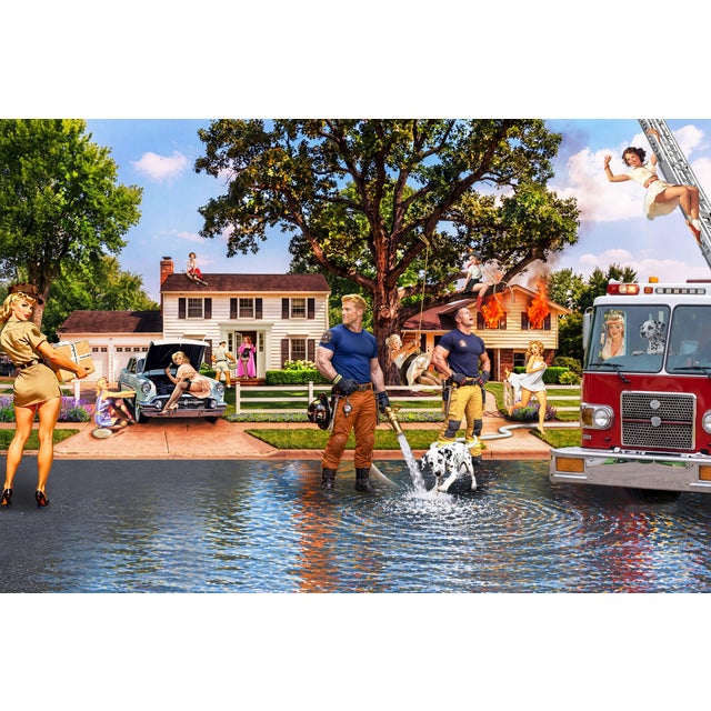 A surreal, darkly humorous take on the idealized Mid-Century American suburb, this contemporary photographic assemblage...