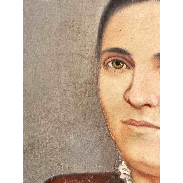 Black Unknown, Portrait of a Lady, 1894, Oil on Cardboard For Sale - Image 8 of 12