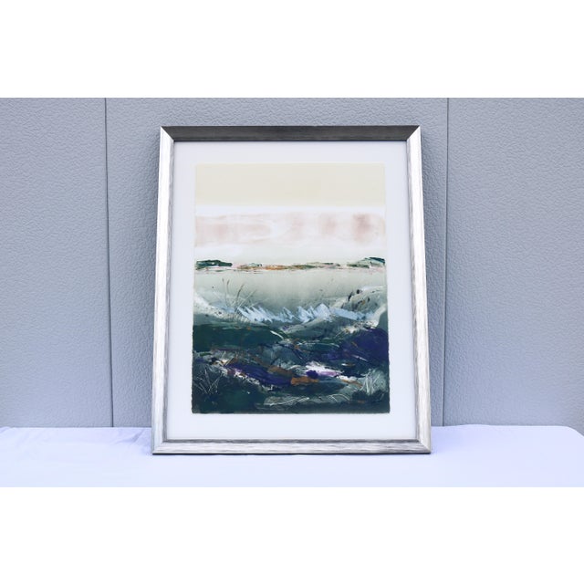 Fabulous Claudia Mengel original one-of-a-kind contemporary abstract landscape acrylic painting on paper. Hand-signed by...