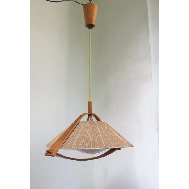 Mid-Century Modern German Teak and Acrylic Glass Ceiling Lamp from Temde, 1960s For Sale - Image 3 of 18