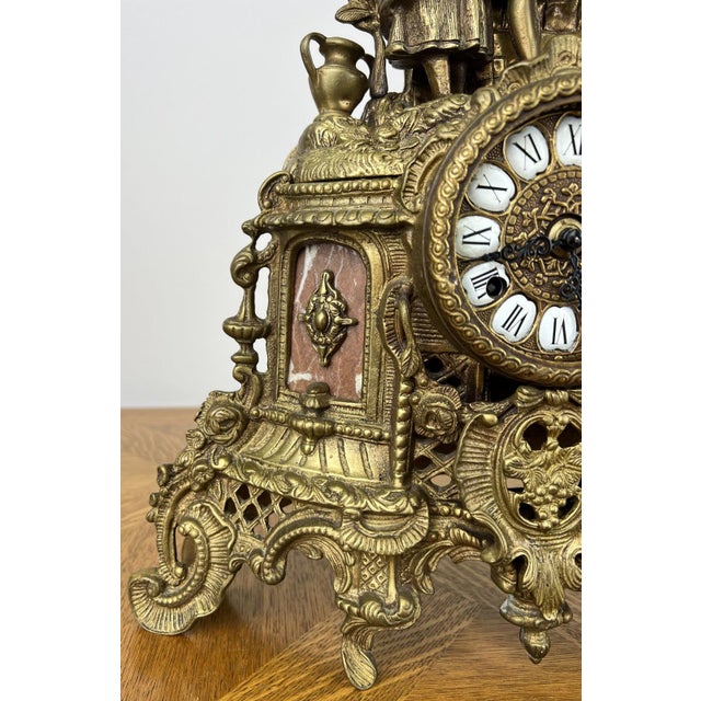 Vintage Brass Figurine Mantel Clock For Sale - Image 6 of 18