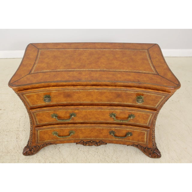 LINEAGE Leather Wrapped Continental 3 Drawer Chest Dresser Age: Approx: 30 Years Old Details: Curved Sides Scrolled Feet...