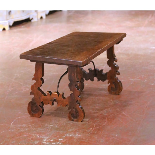 Late 18th Century 18th Century Spanish Carved Walnut Single-Plank Coffee Table With Iron Stretcher For Sale - Image 5 of 10