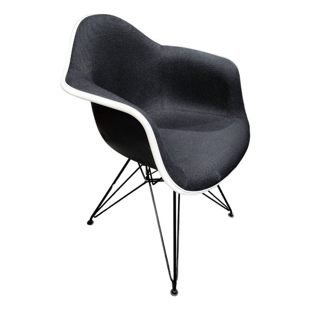 Herman Miller Eames Molded Armchair With Eiffel Legs in Black Fabric For Sale