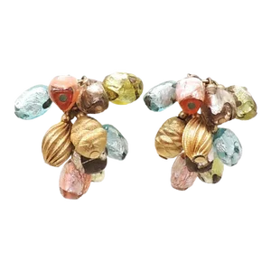 Vintage 1960s Signed Napier Art Glass Drops Clip Earrings - 2 Pieces