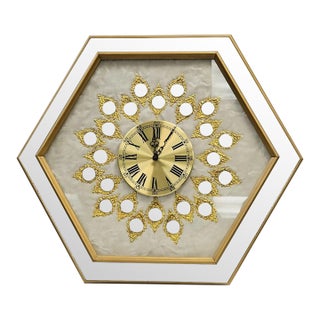 Large 32" Vintage Empire Art Products Hollywood Regency Mirrored Wall Clock For Sale