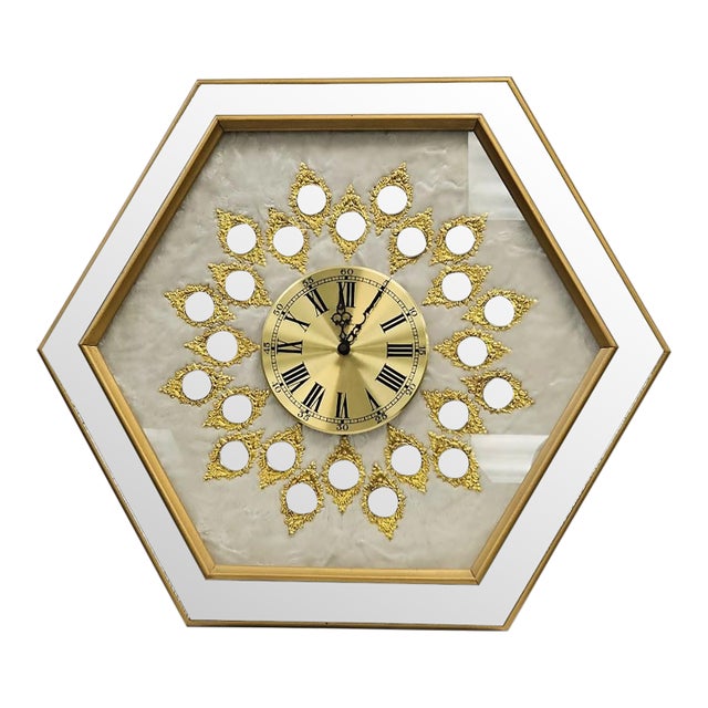 Large 32" Vintage Empire Art Products Hollywood Regency Mirrored Wall Clock For Sale