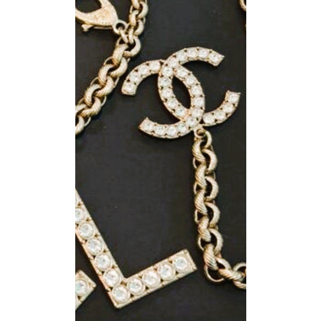 Vintage Lagerfeld Era Chanel Strass Crystal Logo Chain Belt Necklace Bag Jewelry For Sale - Image 14 of 16