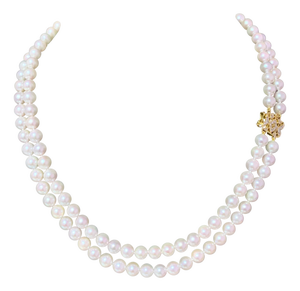 Diamond Akoya Pearl 2-Strand Necklace 18k Gold Certified