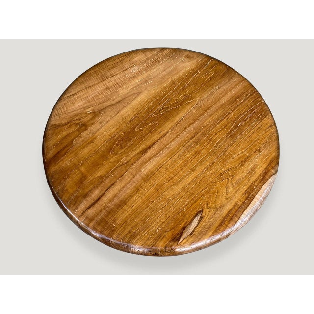 2010s Andrianna Shamaris Midcentury Couture Teak Wood Low Profile Round Coffee Table For Sale - Image 5 of 18
