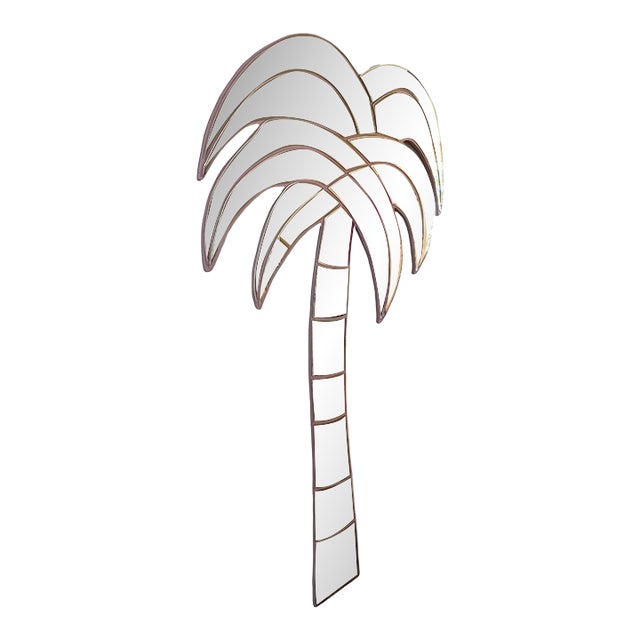 Vintage Postmodern 1980s 6ft Pink Tropical Palm Tree Wall Mirror Art 80s Coastal For Sale