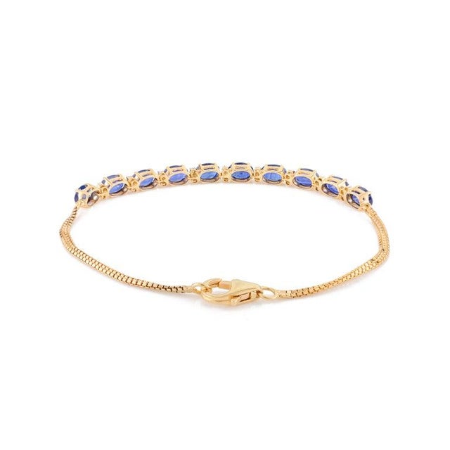 Blue Sapphire Tennis Bracelet With Diamonds for Wedding For Sale In New York - Image 6 of 10
