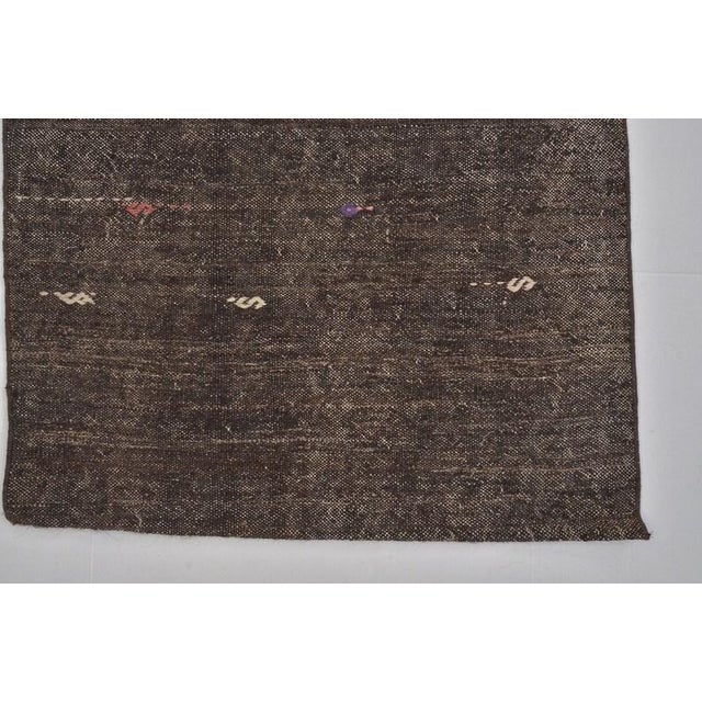Authentic Vintage Turkish Runner, Dark Charcoal Minimalist Wool Textile For Sale In Phoenix - Image 6 of 10