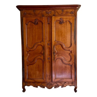 Antique French 18th C Louis XV Fruitwood Linen Press Armoire For Sale