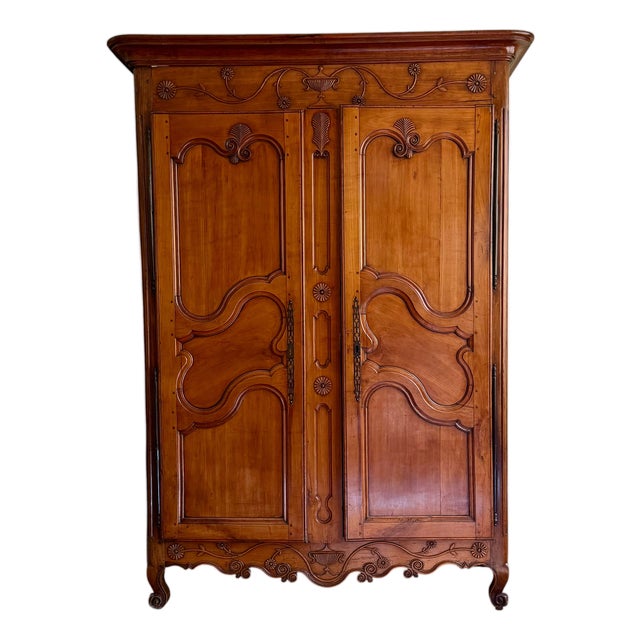 Antique French 18th C Louis XV Fruitwood Linen Press Armoire For Sale
