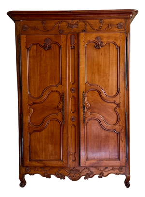 Antique French 18th C Louis XV Fruitwood Linen Press Armoire