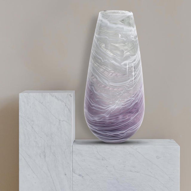 Swirled Smoke and Aubergine Torpedo Glass Vase- Tall For Sale - Image 9 of 10
