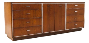 1970s Monumental Mid Century Lowboy Dresser With Aluminum Accents by John Stuart