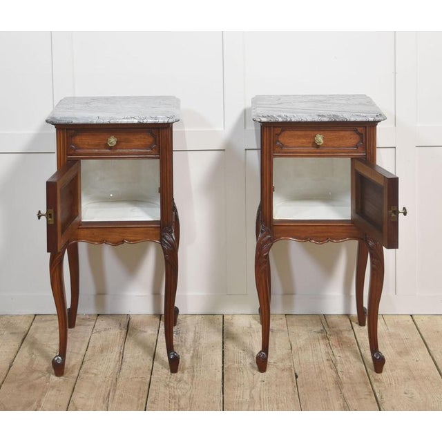 Walnut Bedside Cabinets with Marble Tops, 1890s, Set of 2 For Sale - Image 3 of 12