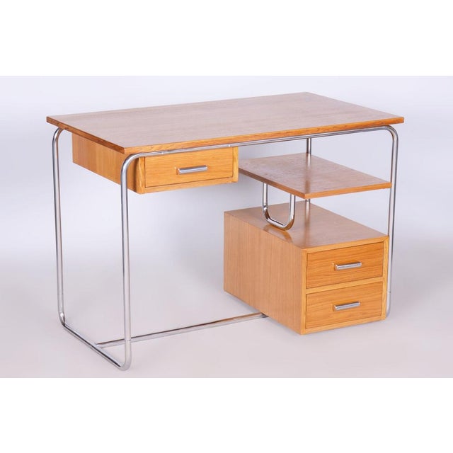 Bauhaus Writing Desk in Oak, Chrome-Plated Steel, Germany, 1930s For Sale - Image 14 of 17
