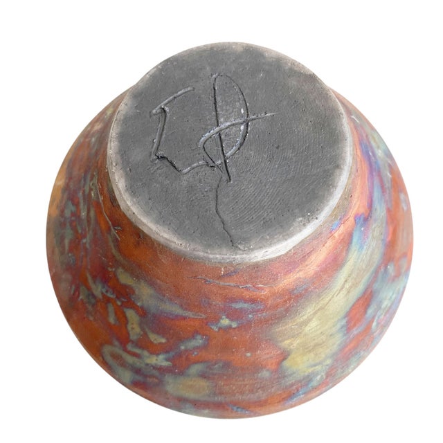 Brown VTG Steve Ernt Raku Studio Art Pottery Signed Metallic Glaze 7" For Sale - Image 8 of 10