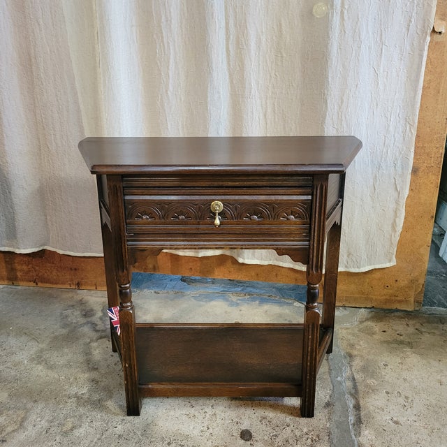 1920s English Oak Carved Drawer Front Angle Sided Table For Sale In Atlanta - Image 6 of 18