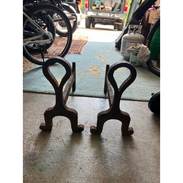 Contemporary Pair of Vintage Minimalist Metal Andirons For Sale - Image 3 of 3
