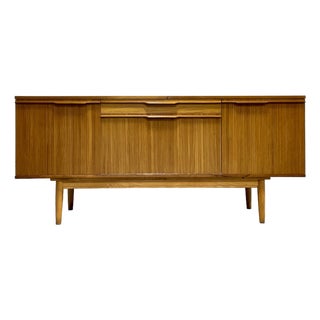 Mid Century Modern Zebrawood Sideboard / Credenza | Drop Front Bar Cabinet | Vintage MCM Storage Buffet, C. 1960s For Sale