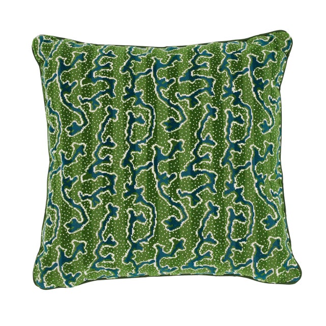Contemporary Schumacher X Timothy Corrigan Corail Velvet Pillow in Emerald For Sale